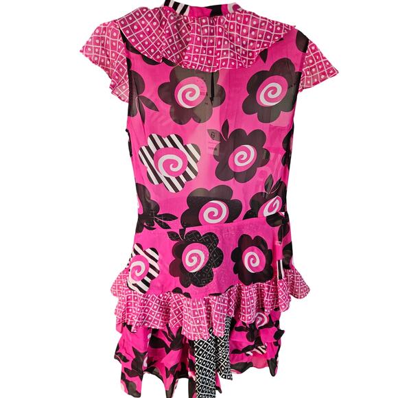 Celia Birdwell Vintage 2 Piece Skirt set Pink Black White Wrap Top Ruffled Sz SM - Picture 11 of 14